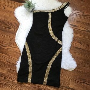 Daisy black one shoulder ruched Sequin dress